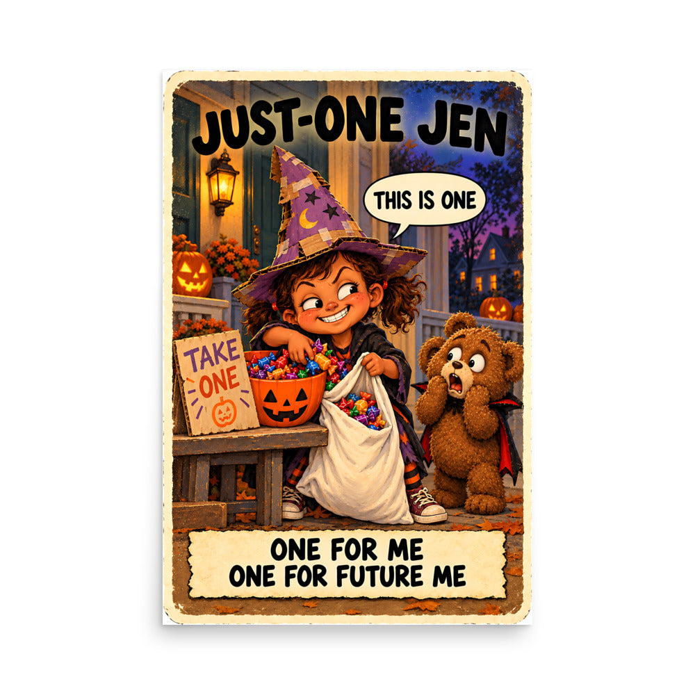 Just-One Jen Poster by Brain Rot Bunch, 24 x 36 inch size
