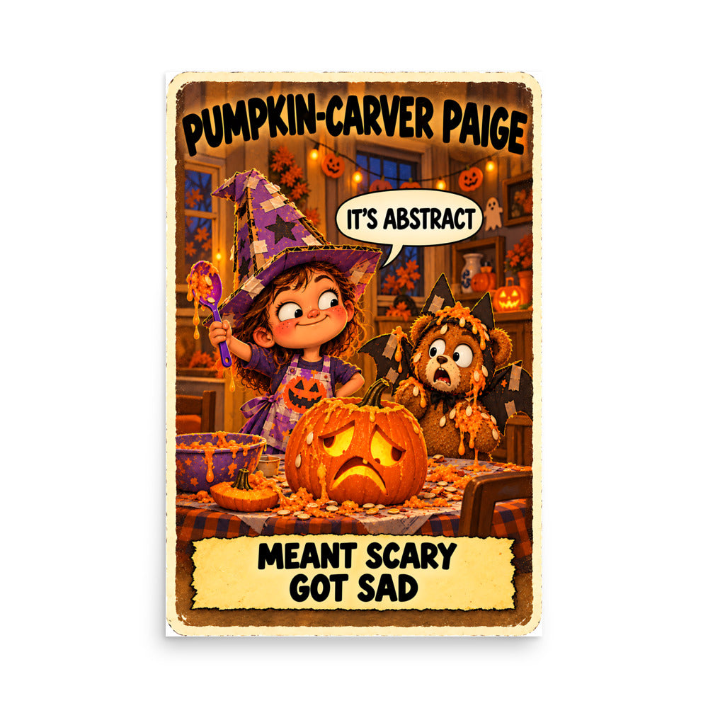 Pumpkin-Carver Paige Poster by Brain Rot Bunch, 24 x 36 inch size