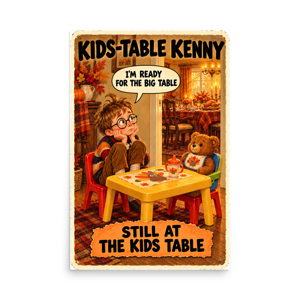 Kids-Table Kenny Poster by Brain Rot Bunch, 24 x 36 inch size
