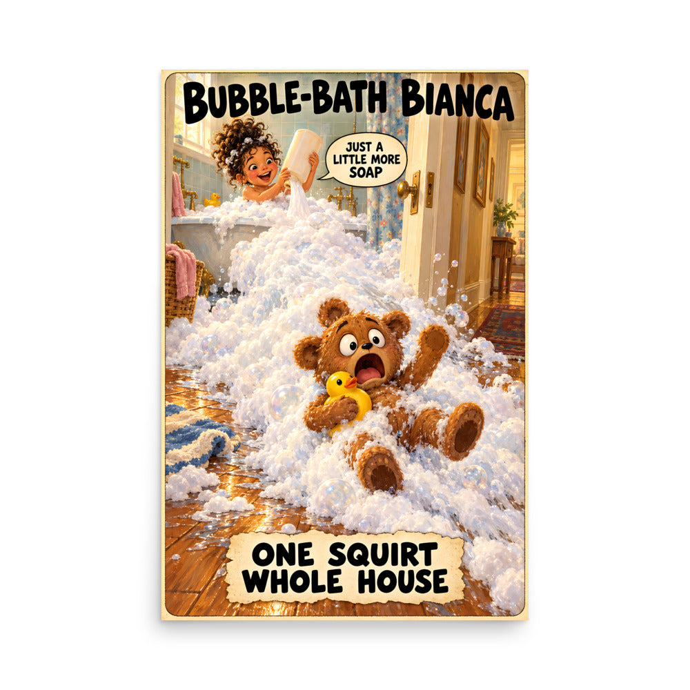 Bubble-Bath Bianca Poster by Brain Rot Bunch, 24 x 36 inch size