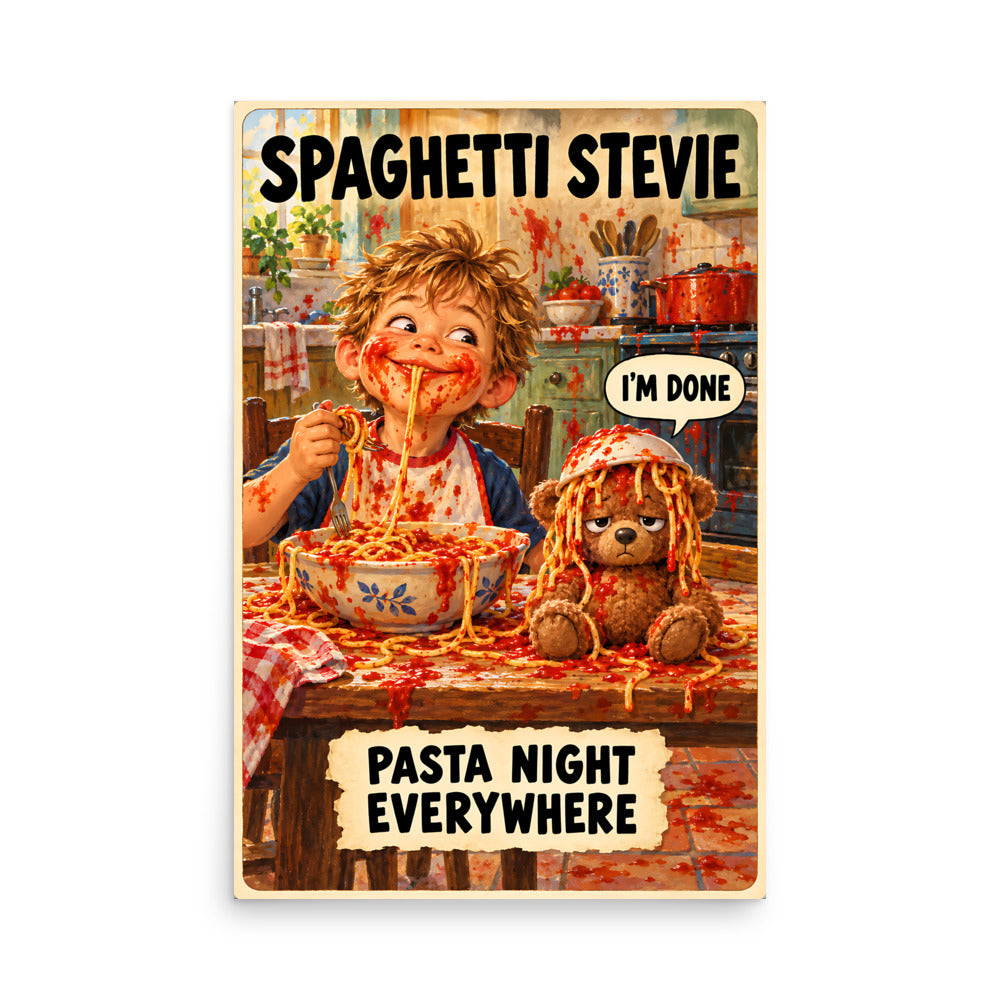 Spaghetti Stevie Poster by Brain Rot Bunch, 24 x 36 inch size