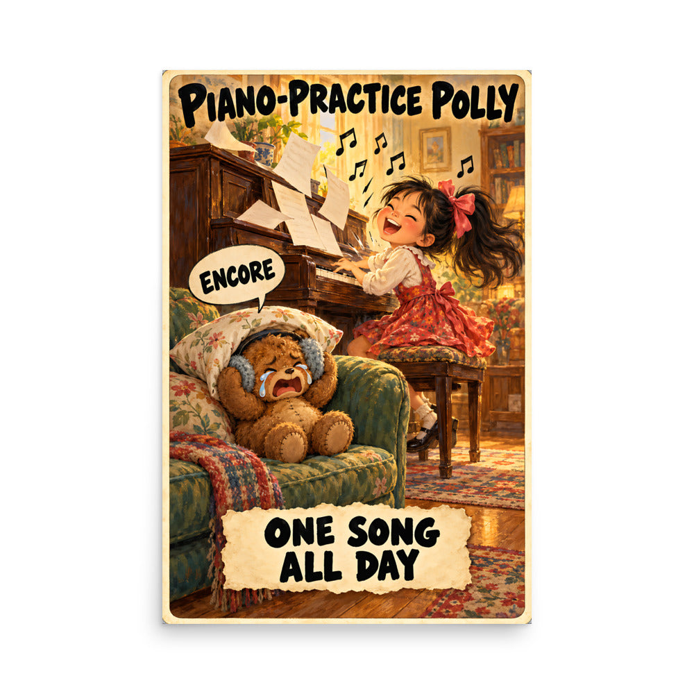 Piano-Practice Polly Poster by Brain Rot Bunch, 24 x 36 inch size