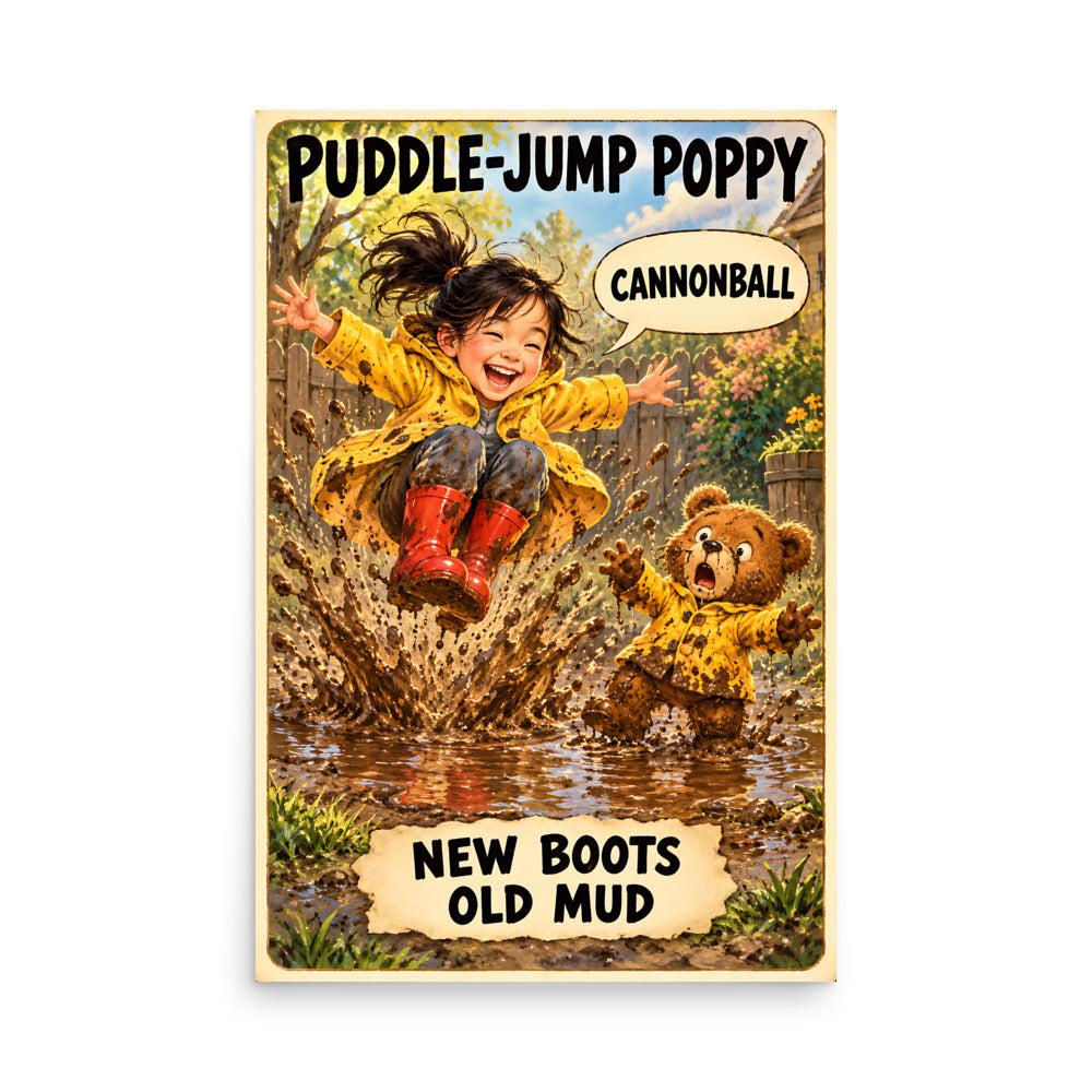 Puddle-Jump Poppy Poster by Brain Rot Bunch, 24 x 36 inch size