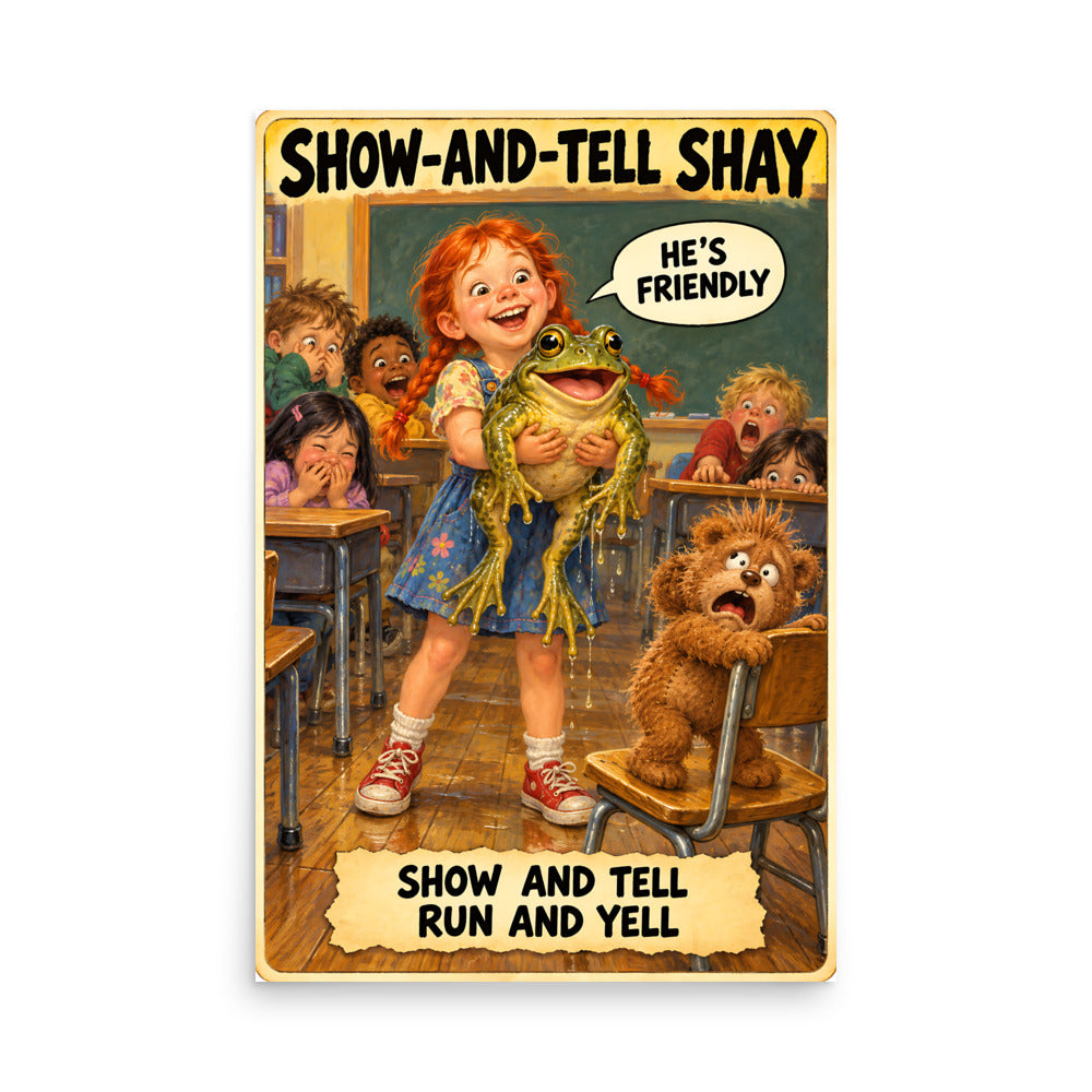 Show-and-Tell Shay Poster by Brain Rot Bunch, 24 x 36 inch size