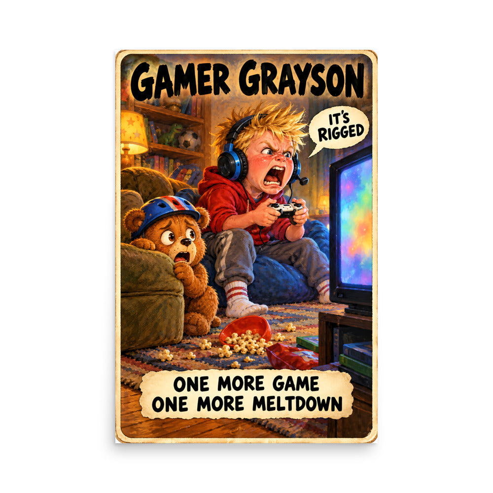 Gamer Grayson Poster by Brain Rot Bunch, 24 x 36 inch size