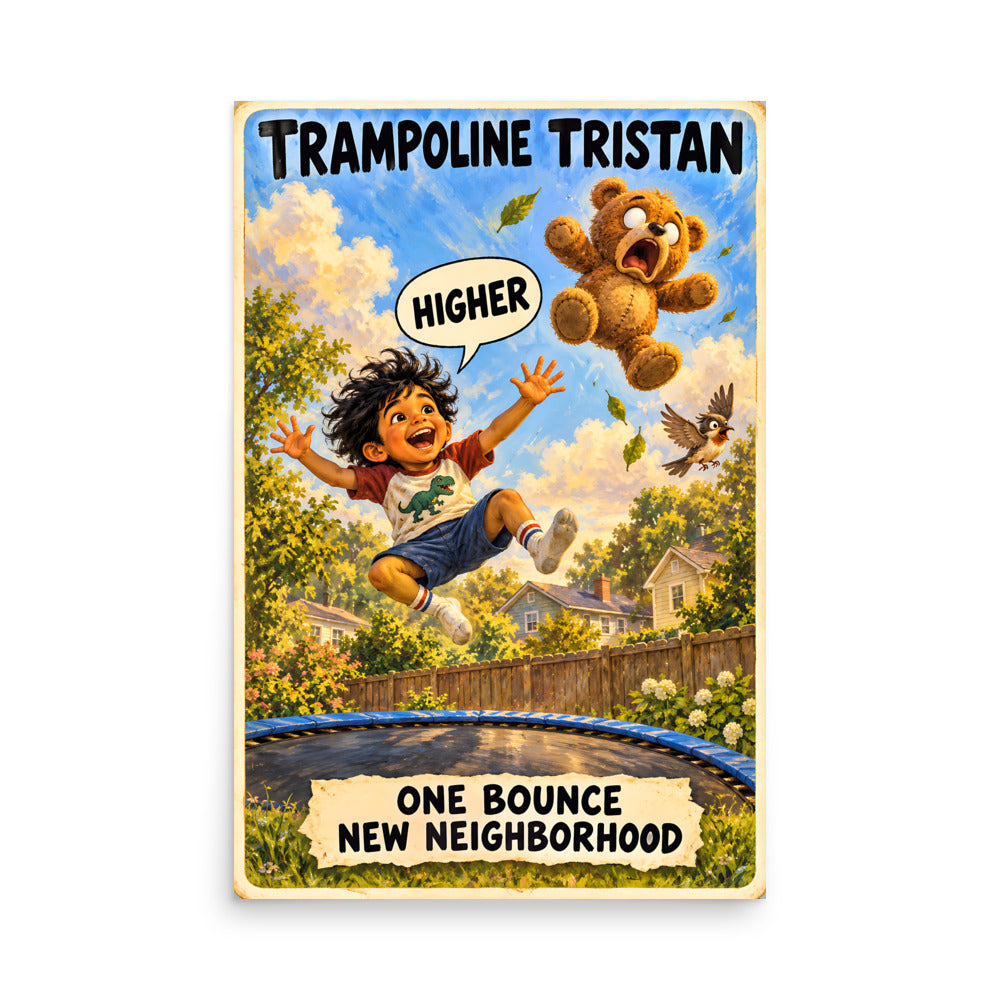 Trampoline Tristan Poster by Brain Rot Bunch, 24 x 36 inch size
