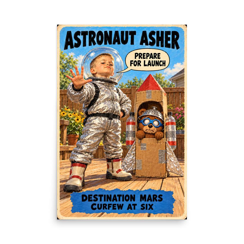 Astronaut Asher Poster by Brain Rot Bunch, 24 x 36 inch size