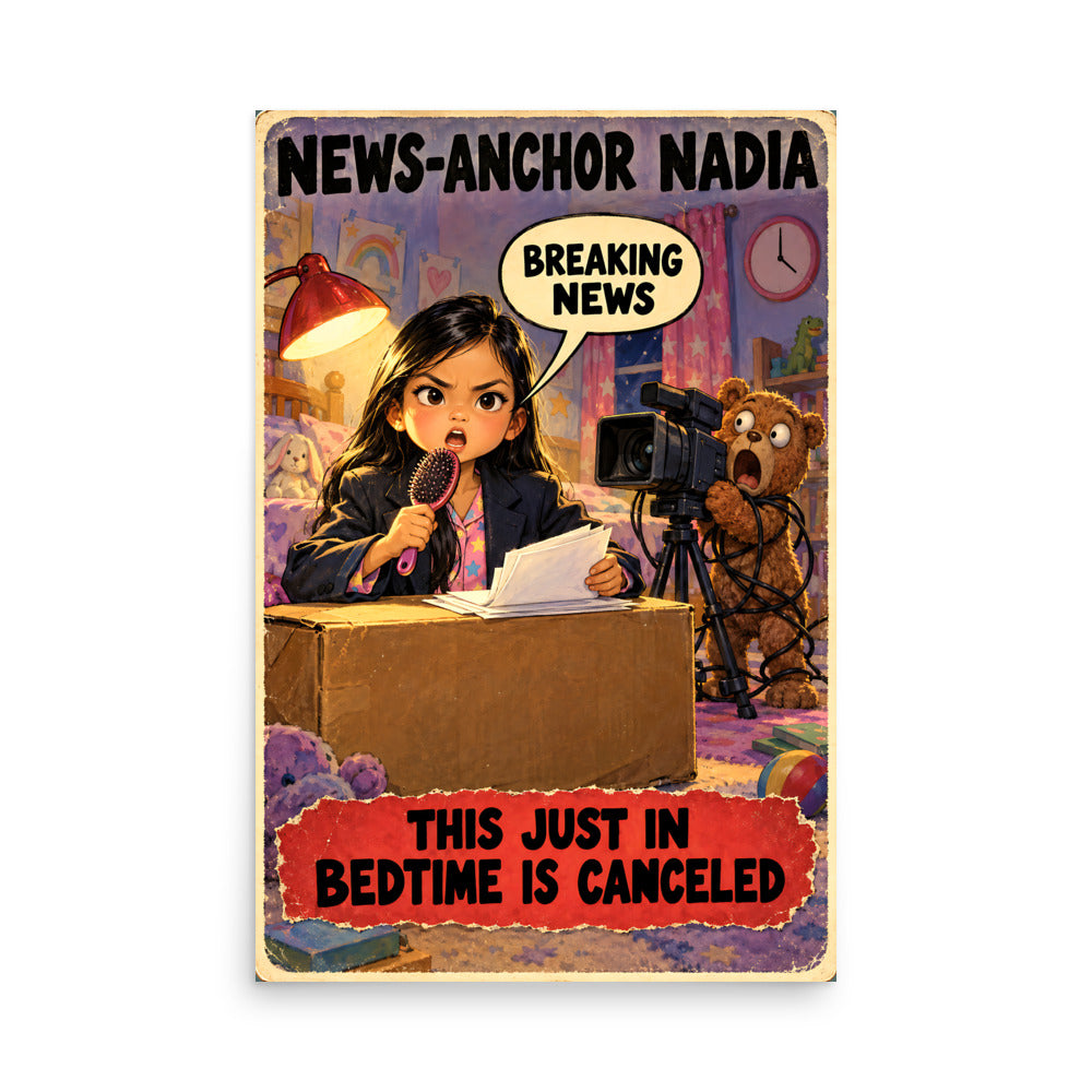 News-Anchor Nadia Poster by Brain Rot Bunch, 24 x 36 inch size