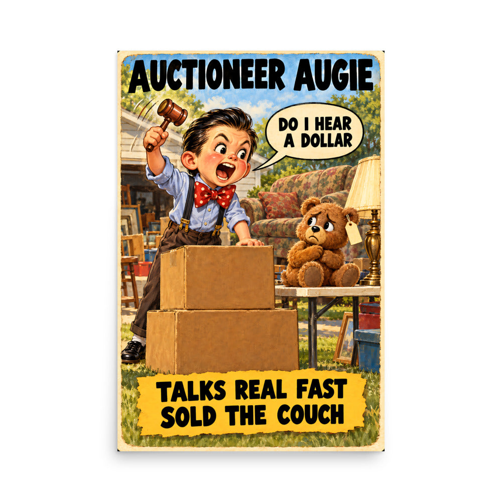 Auctioneer Augie Poster by Brain Rot Bunch, 24 x 36 inch size