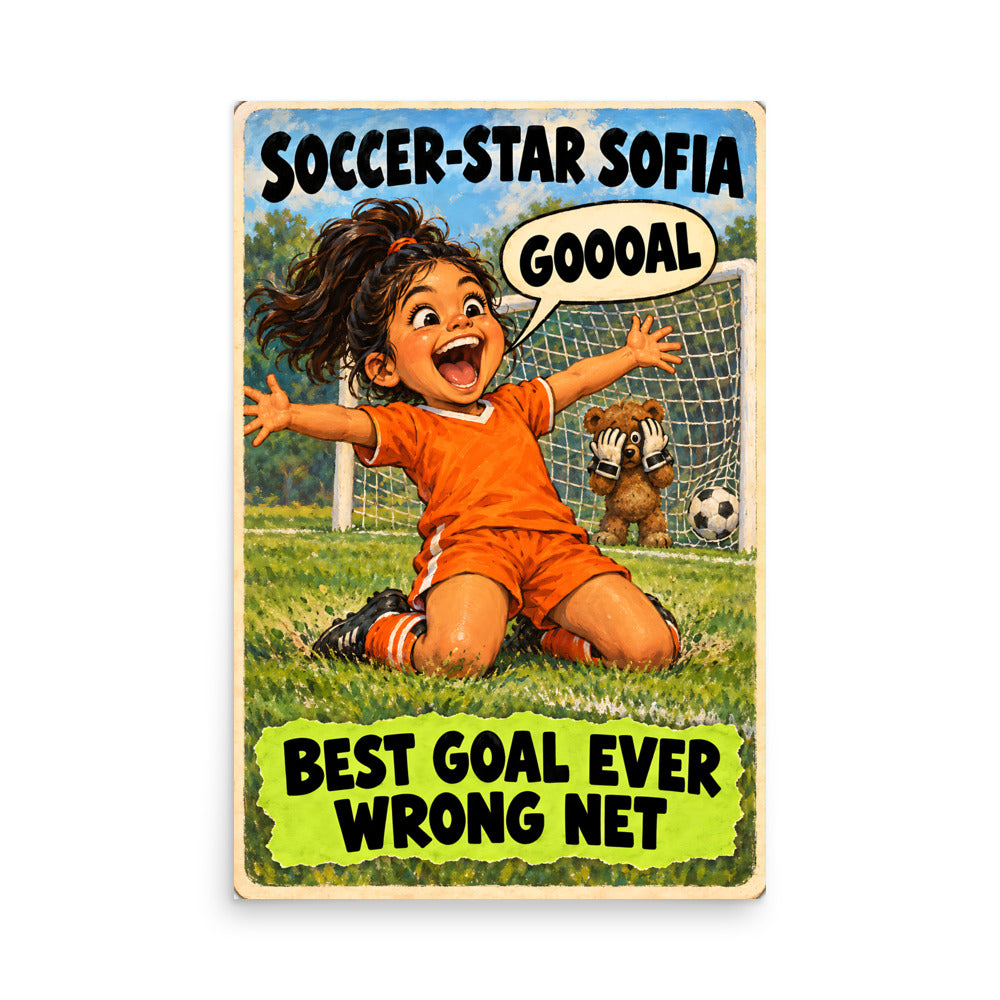 Soccer-Star Sofia Poster by Brain Rot Bunch, 24 x 36 inch size