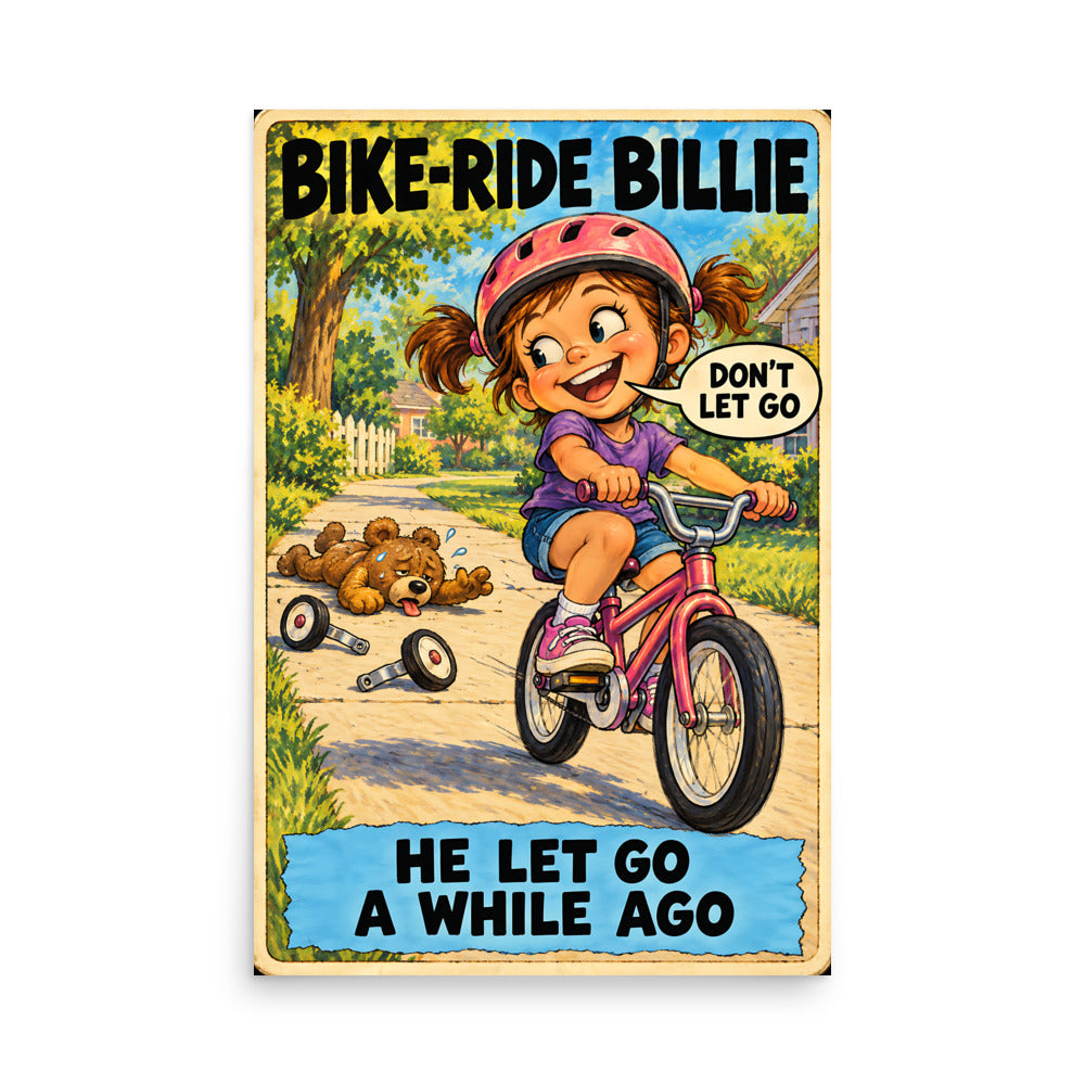Bike-Ride Billie Poster by Brain Rot Bunch, 24 x 36 inch size