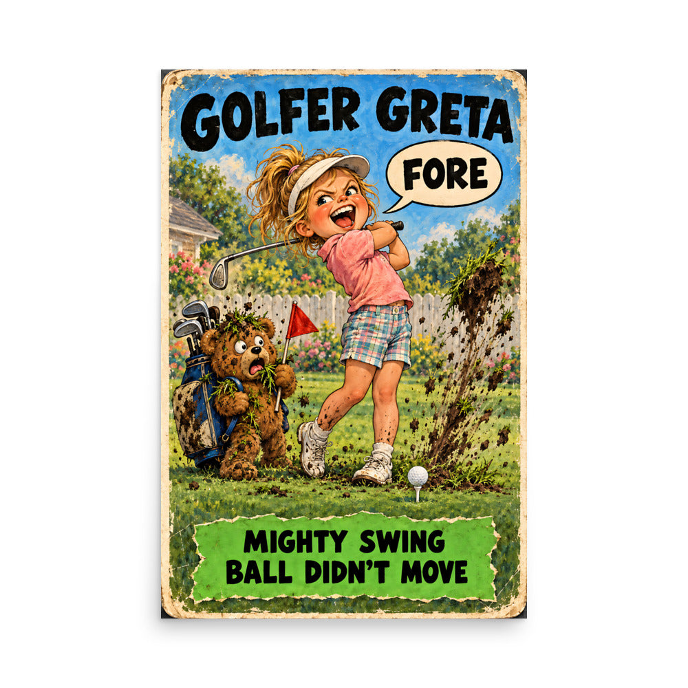 Golfer Greta Poster by Brain Rot Bunch, 24 x 36 inch size