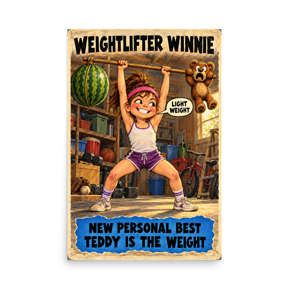 Weightlifter Winnie Poster by Brain Rot Bunch, 24 x 36 inch size