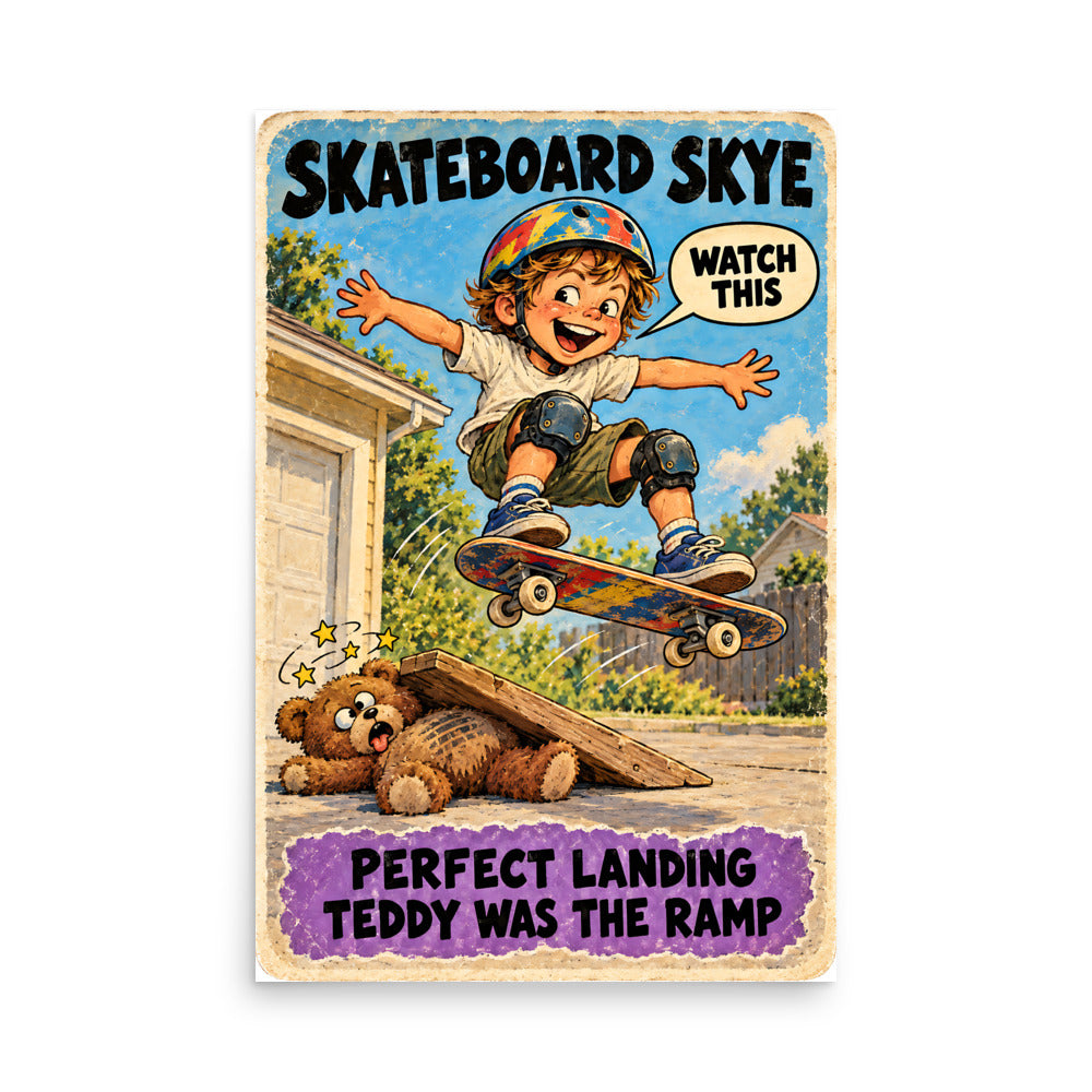 Skateboard Skye Poster by Brain Rot Bunch, 24 x 36 inch size