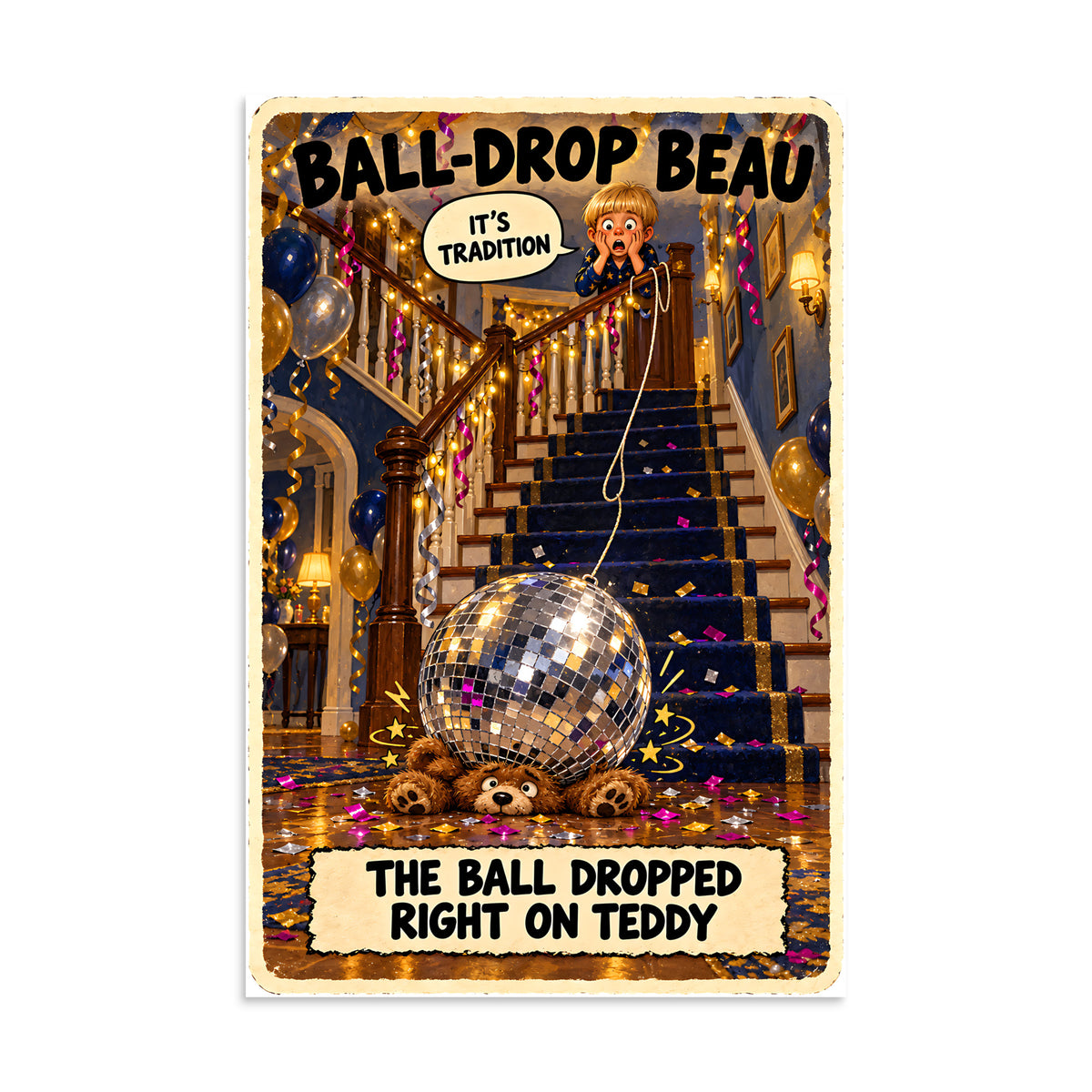 Ball-Drop Beau Poster by Brain Rot Bunch, 8 x 12 inch size