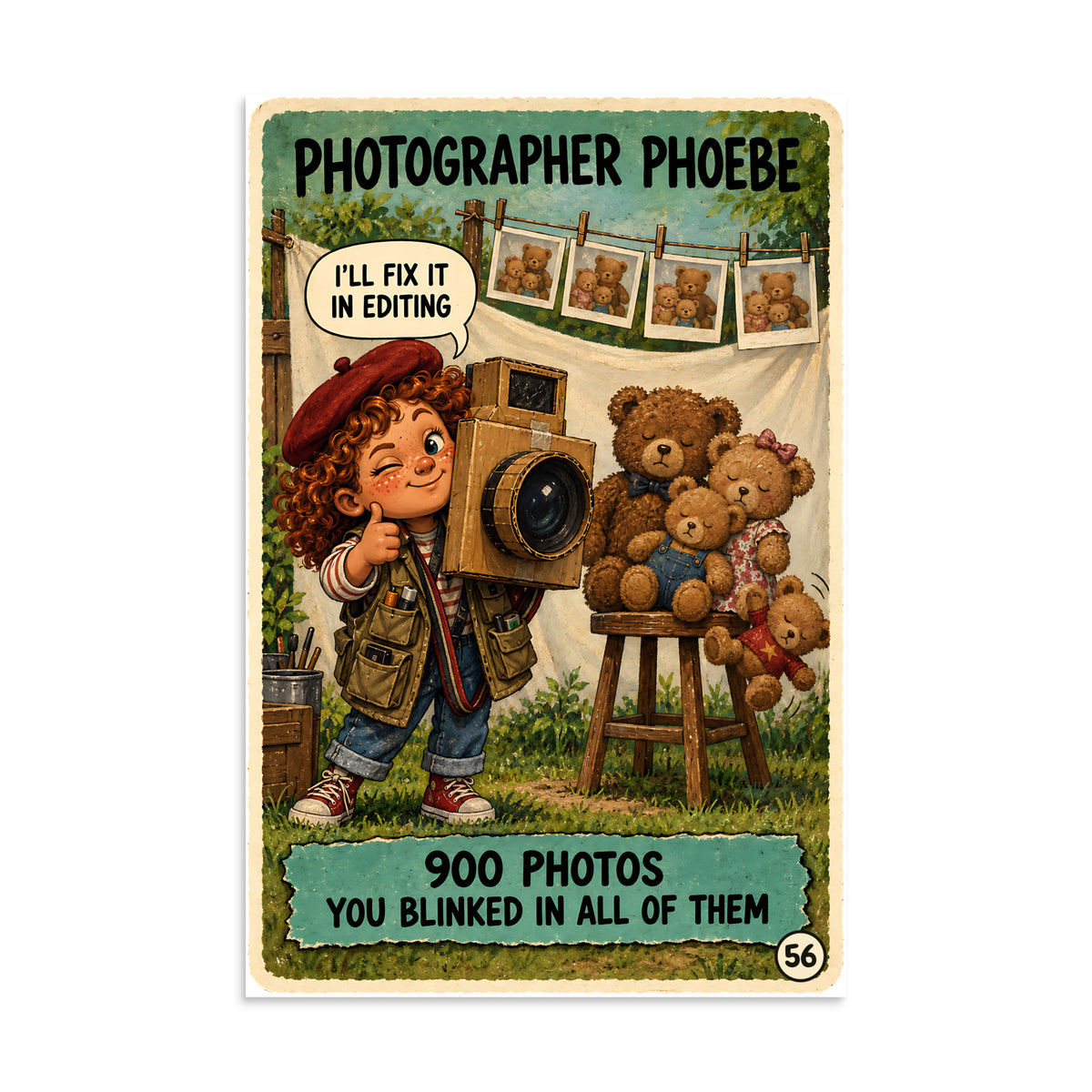 Photographer Phoebe Poster by Brain Rot Bunch, 8 x 12 inch size