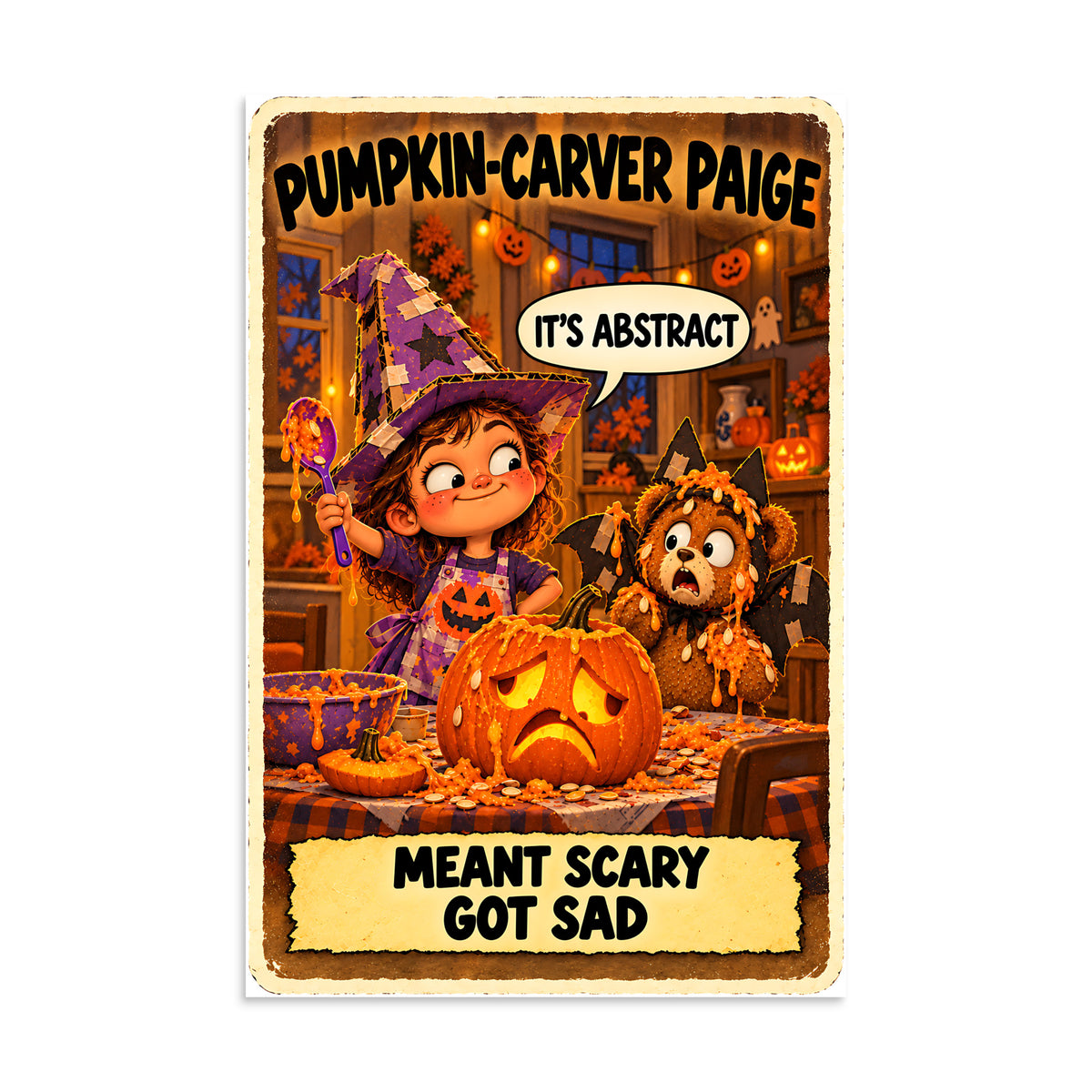 Pumpkin-Carver Paige Poster by Brain Rot Bunch, 8 x 12 inch size