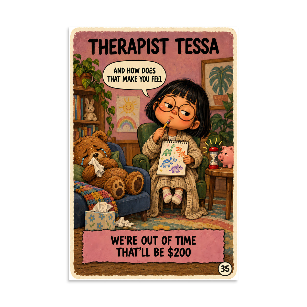 Therapist Tessa Poster by Brain Rot Bunch, 8 x 12 inch size