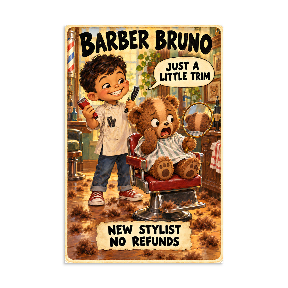 Barber Bruno Poster by Brain Rot Bunch, 8 x 12 inch size