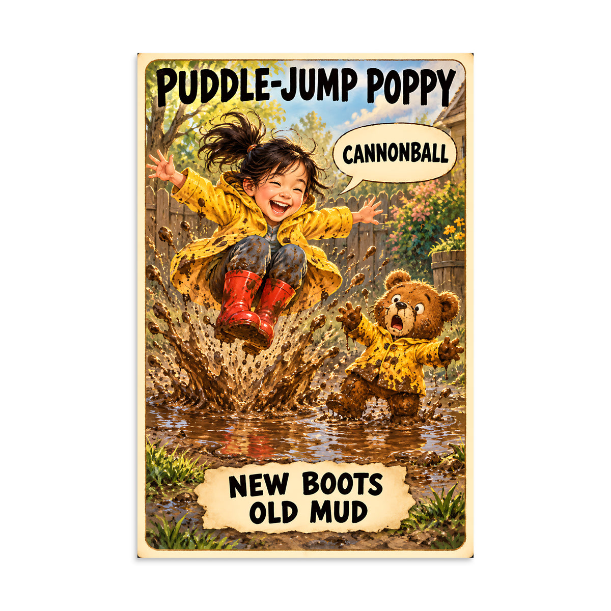 Puddle-Jump Poppy Poster by Brain Rot Bunch, 8 x 12 inch size