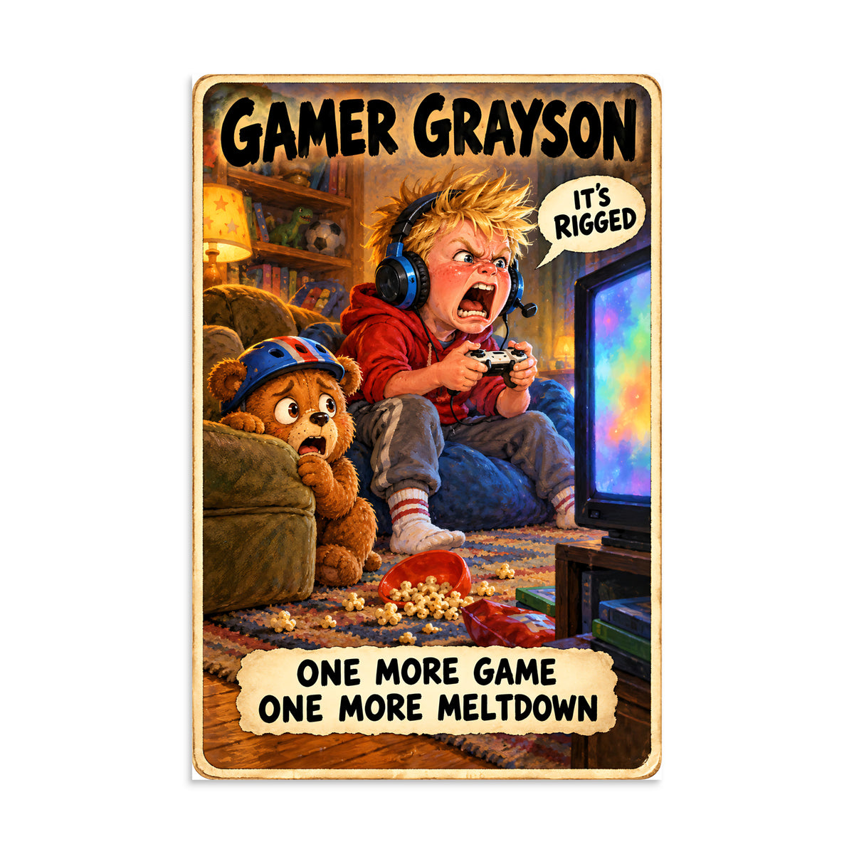 Gamer Grayson Poster by Brain Rot Bunch, 8 x 12 inch size