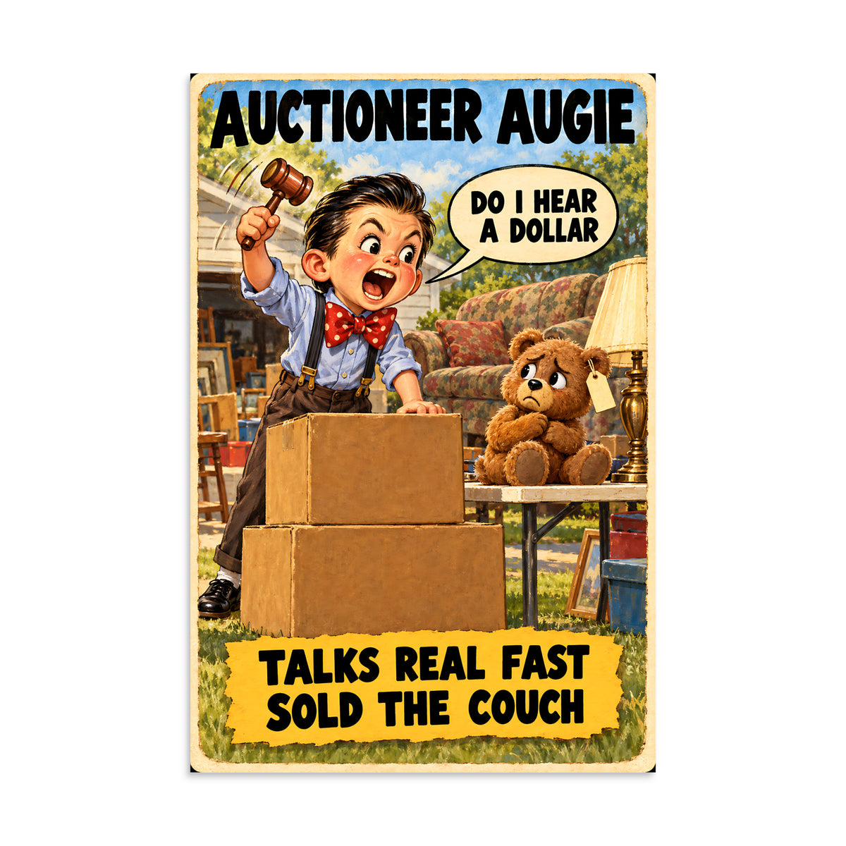 Auctioneer Augie Poster by Brain Rot Bunch, 8 x 12 inch size