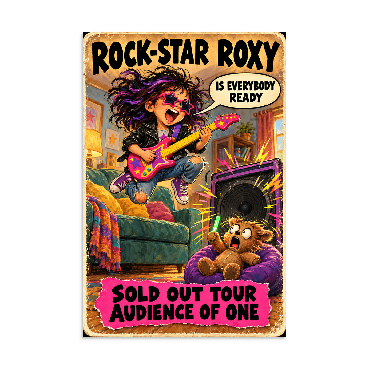 Rock-Star Roxy Poster by Brain Rot Bunch, 8 x 12 inch size