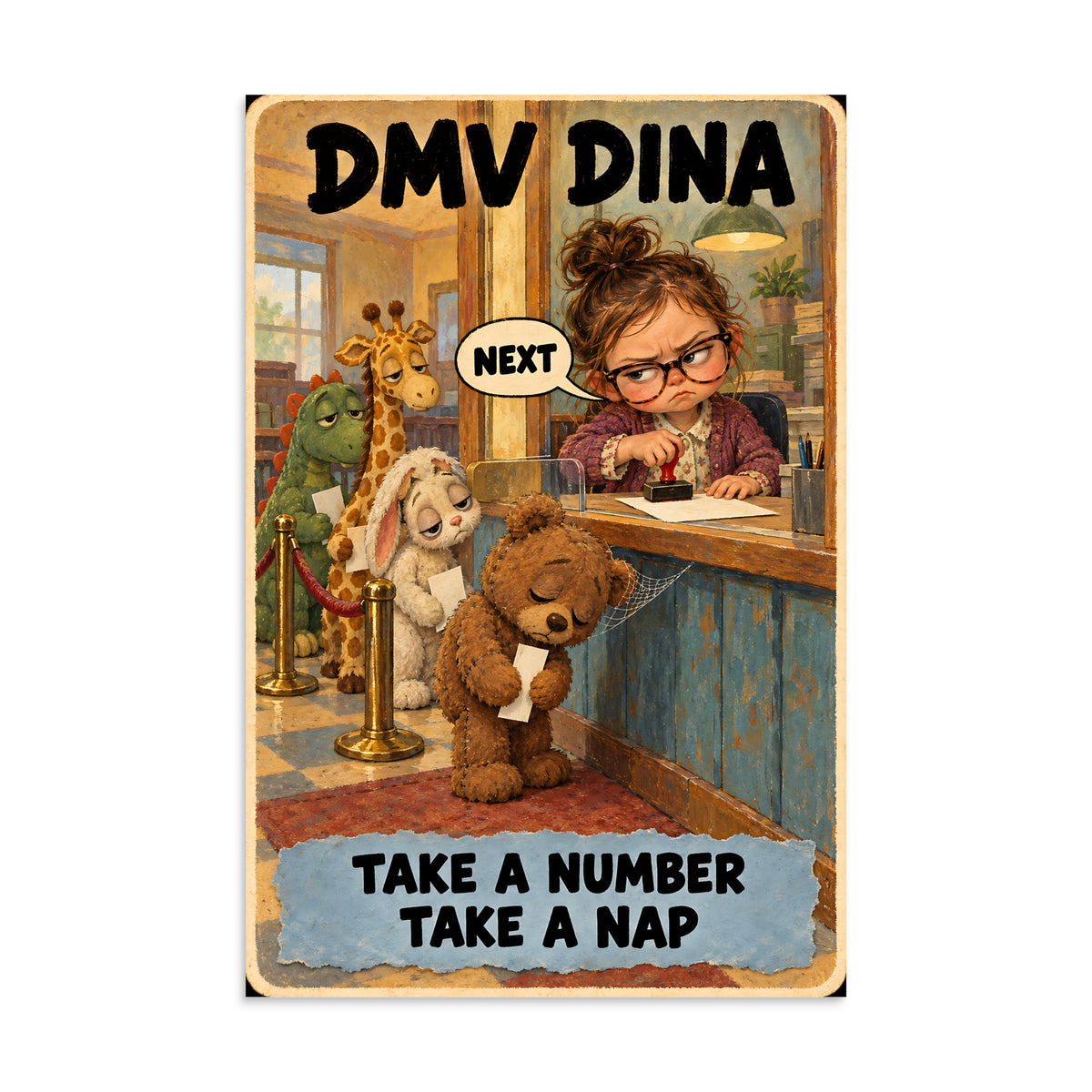 DMV Dina Poster by Brain Rot Bunch, 8 x 12 inch size