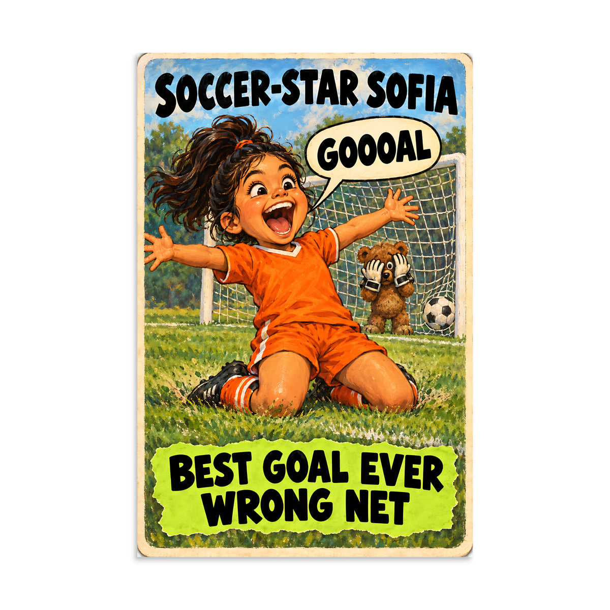 Soccer-Star Sofia Poster by Brain Rot Bunch, 8 x 12 inch size