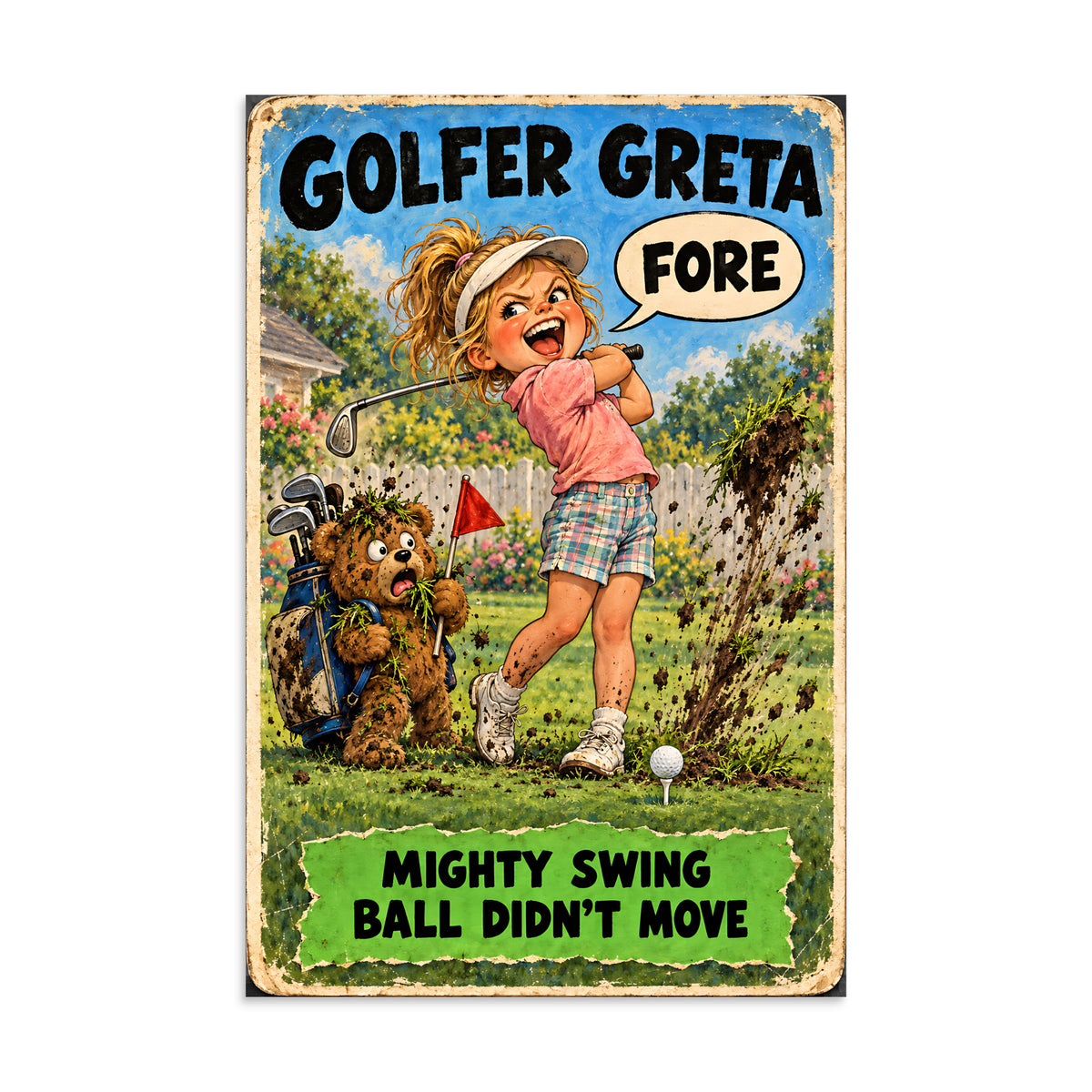 Golfer Greta Poster by Brain Rot Bunch, 8 x 12 inch size