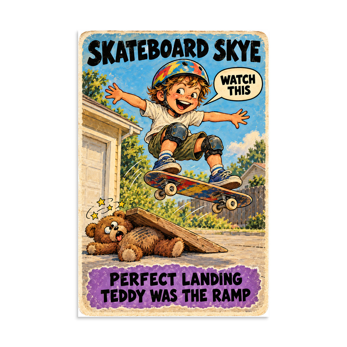 Skateboard Skye Poster by Brain Rot Bunch, 8 x 12 inch size