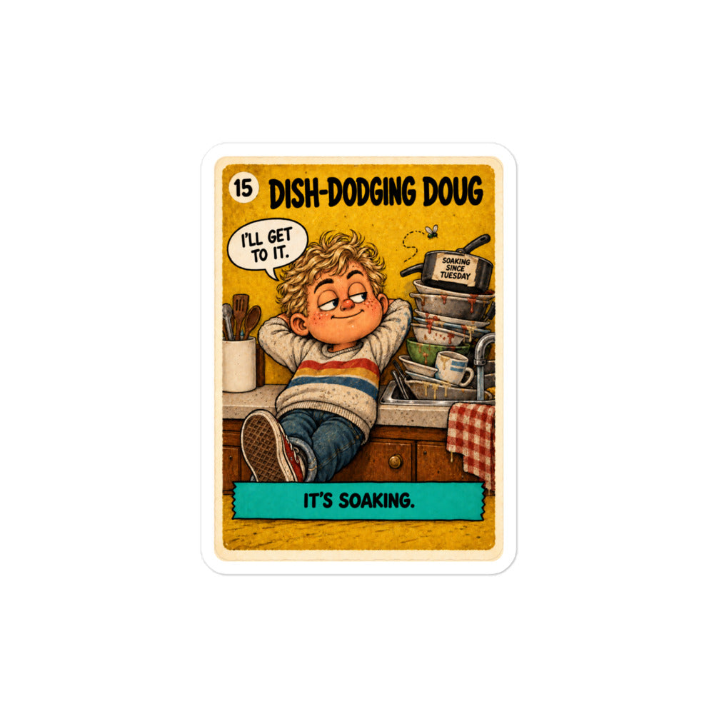 Dish-Dodging Doug Sticker by Brain Rot Bunch, product view