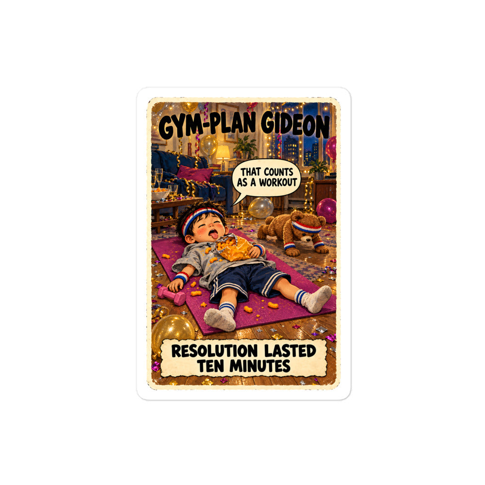 Gym-Plan Gideon Sticker by Brain Rot Bunch, 4 inch size