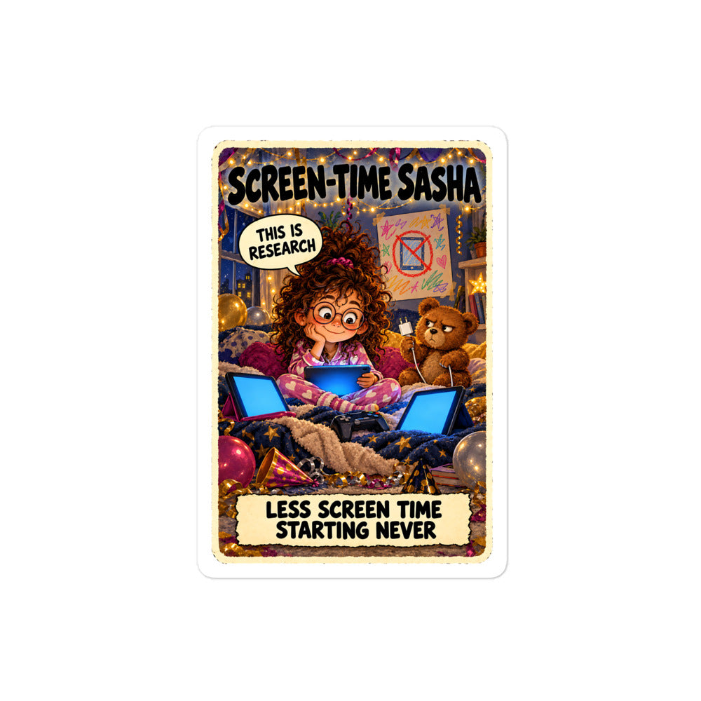 Screen-Time Sasha Sticker by Brain Rot Bunch, 4 inch size