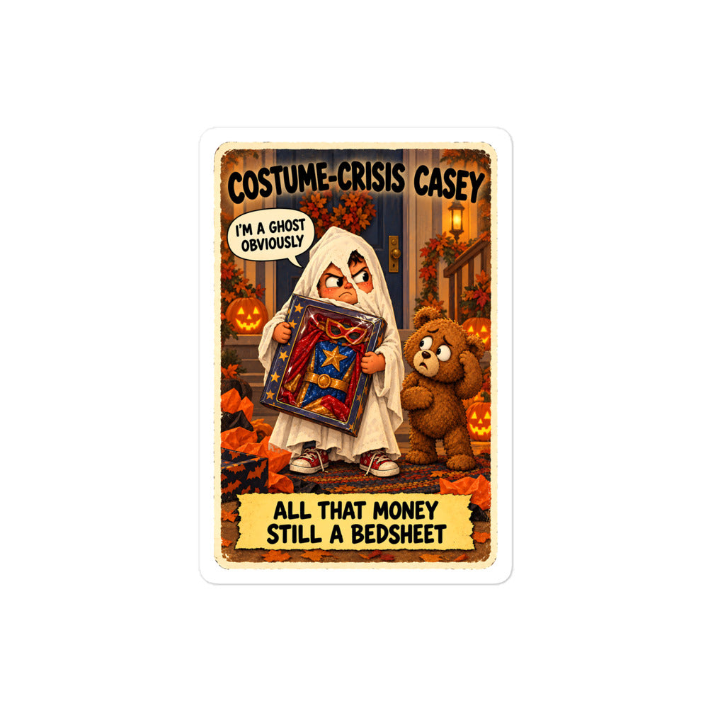 Costume-Crisis Casey Sticker by Brain Rot Bunch, 4 inch size
