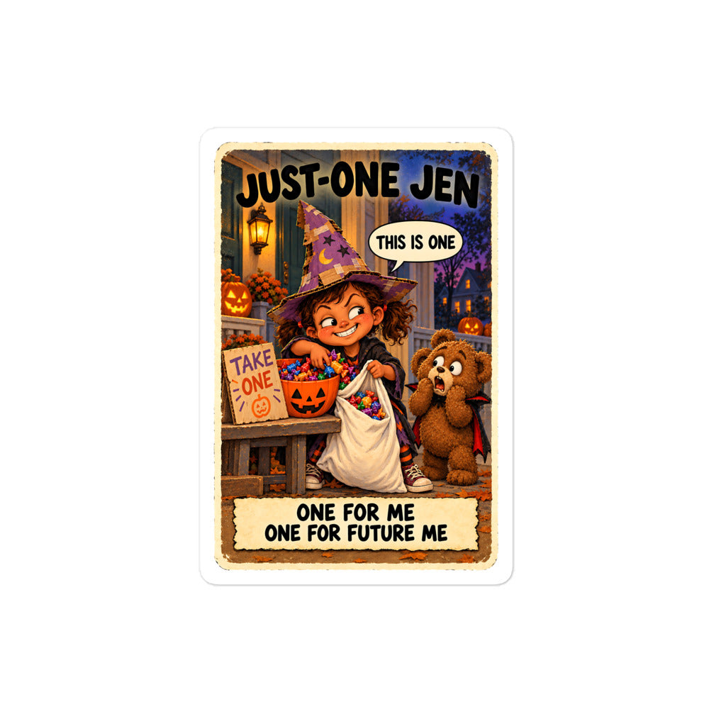 Just-One Jen Sticker by Brain Rot Bunch, 4 inch size