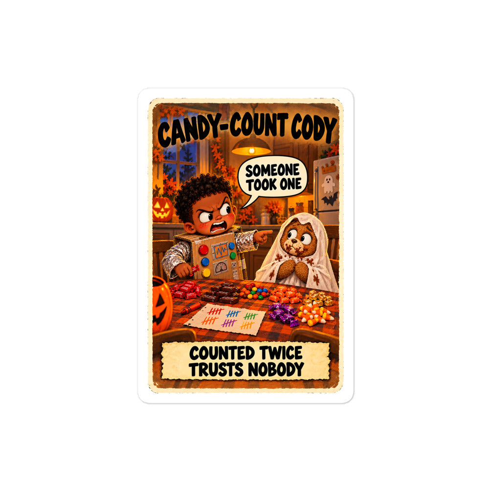 Candy-Count Cody Sticker by Brain Rot Bunch, 4 inch size