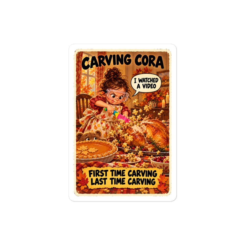 Carving Cora Sticker by Brain Rot Bunch, 4 inch size