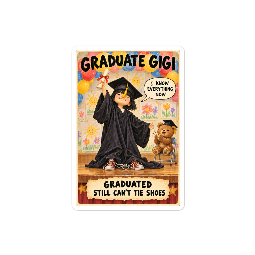 Graduate Gigi Sticker by Brain Rot Bunch, 4 inch size