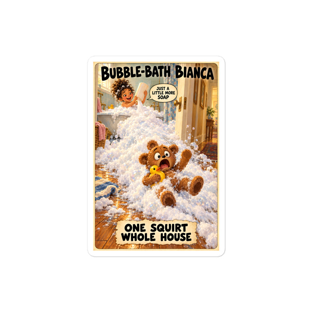 Bubble-Bath Bianca Sticker by Brain Rot Bunch, 4 inch size