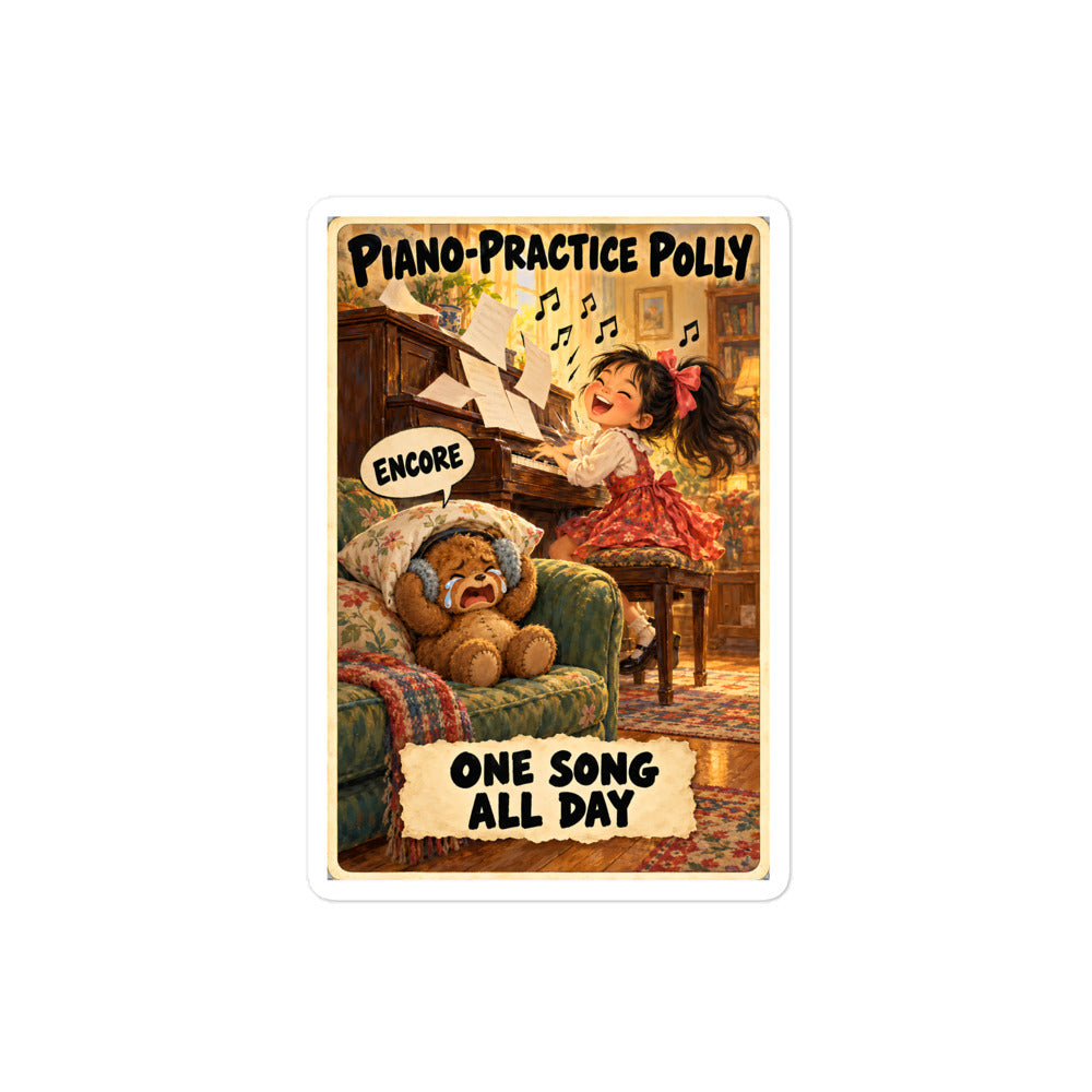 Piano-Practice Polly Sticker by Brain Rot Bunch, 4 inch size