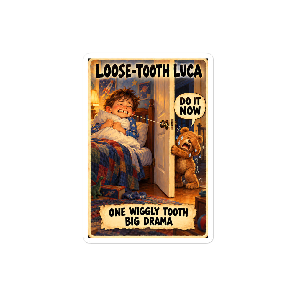 Loose-Tooth Luca Sticker by Brain Rot Bunch, 4 inch size