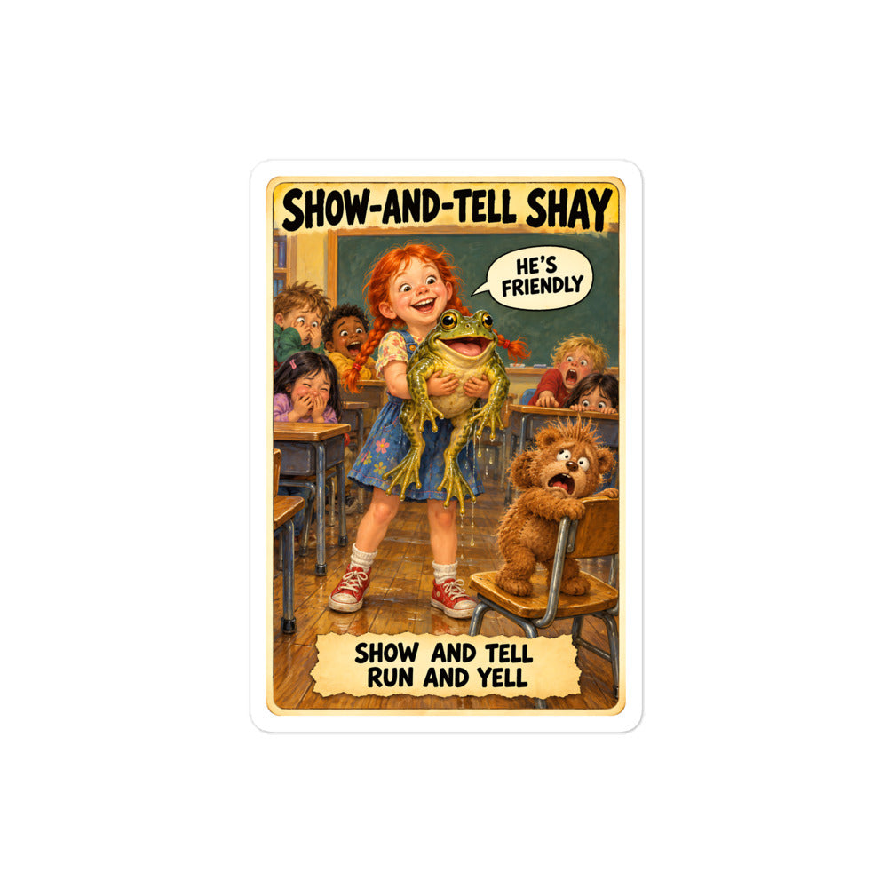 Show-and-Tell Shay Sticker by Brain Rot Bunch, 4 inch size
