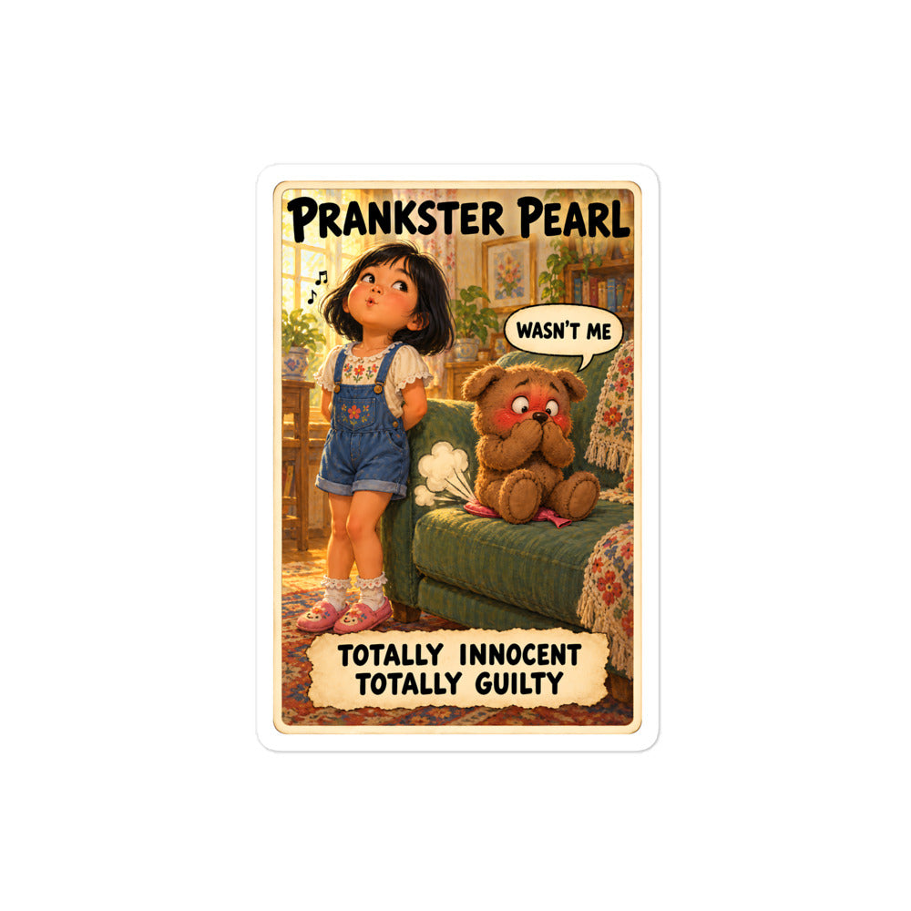 Prankster Pearl Sticker by Brain Rot Bunch, 4 inch size