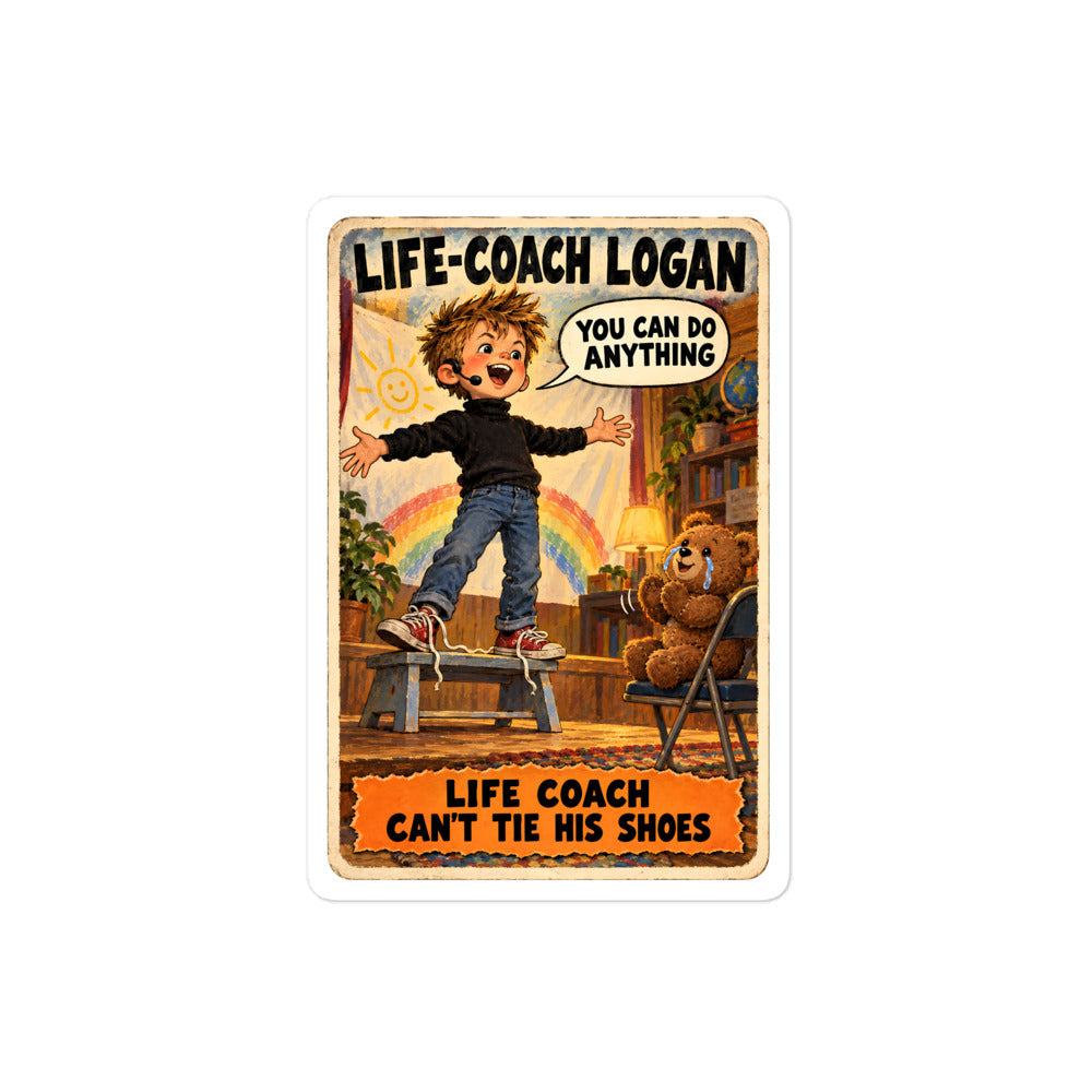 Life-Coach Logan Sticker by Brain Rot Bunch, 4 inch size