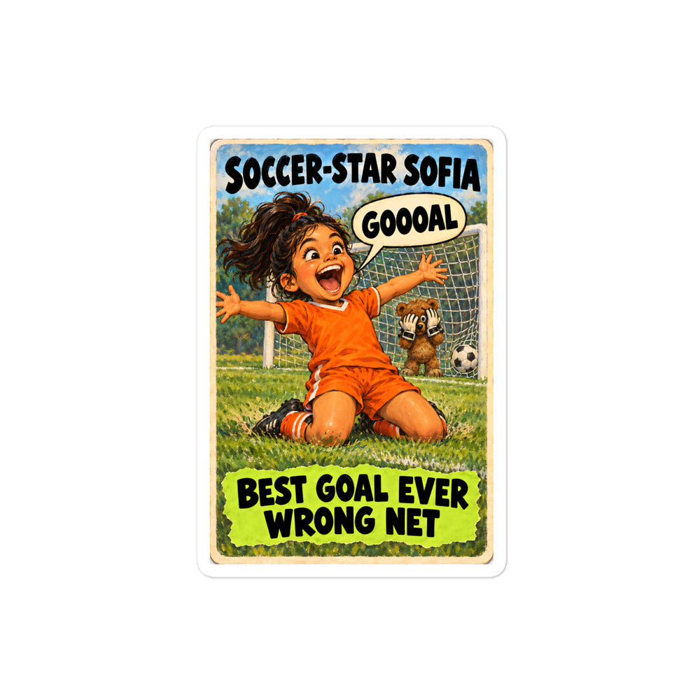 Soccer-Star Sofia Sticker by Brain Rot Bunch, 4 inch size
