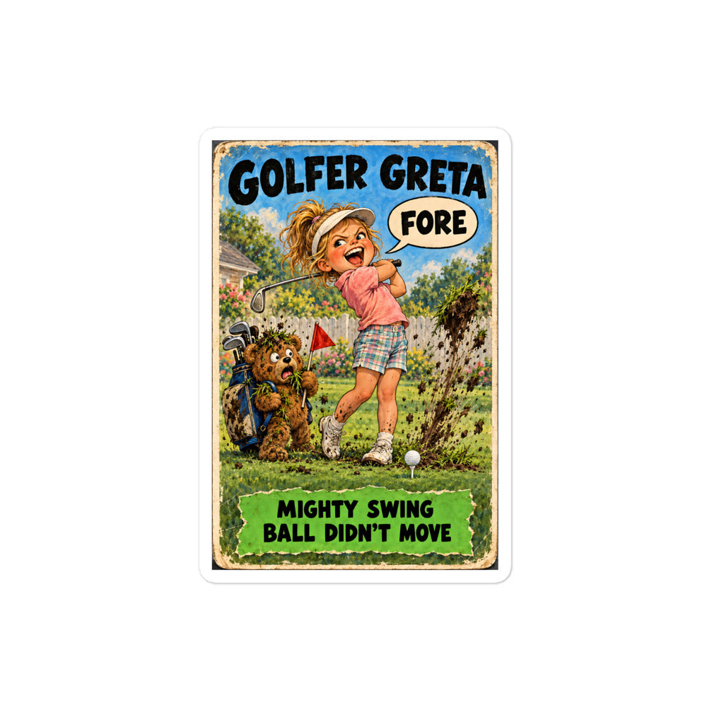 Golfer Greta Sticker by Brain Rot Bunch, 4 inch size