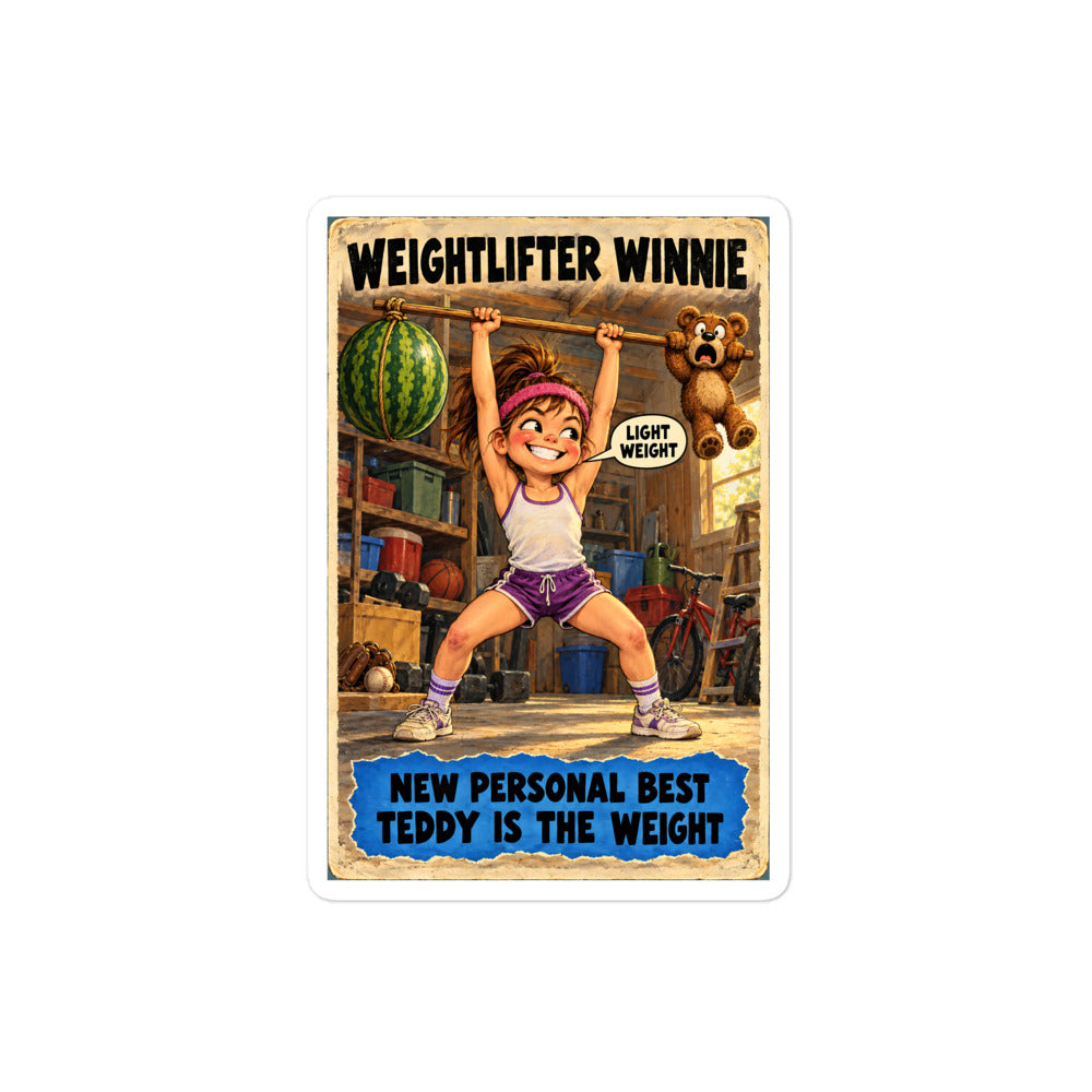 Weightlifter Winnie Sticker by Brain Rot Bunch, 4 inch size