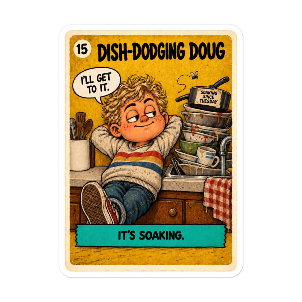 Dish-Dodging Doug Sticker by Brain Rot Bunch, product view