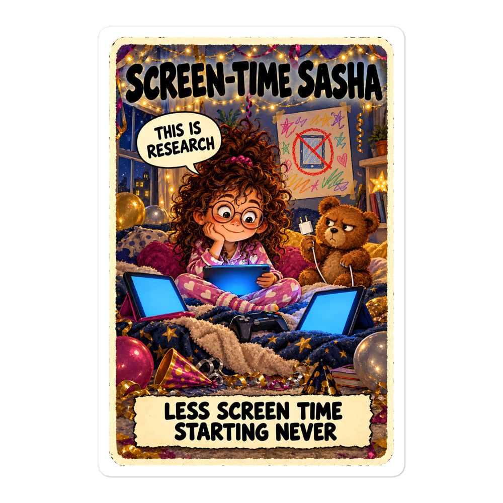 Screen-Time Sasha Sticker by Brain Rot Bunch, 5.5 inch size